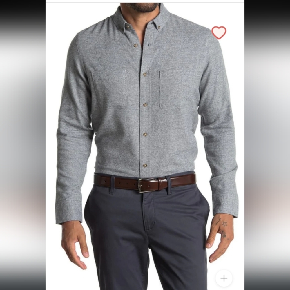 Wallin & Bros 100% Gray Brushed Cotton Flannel-Soft-Button Down-Sz L
